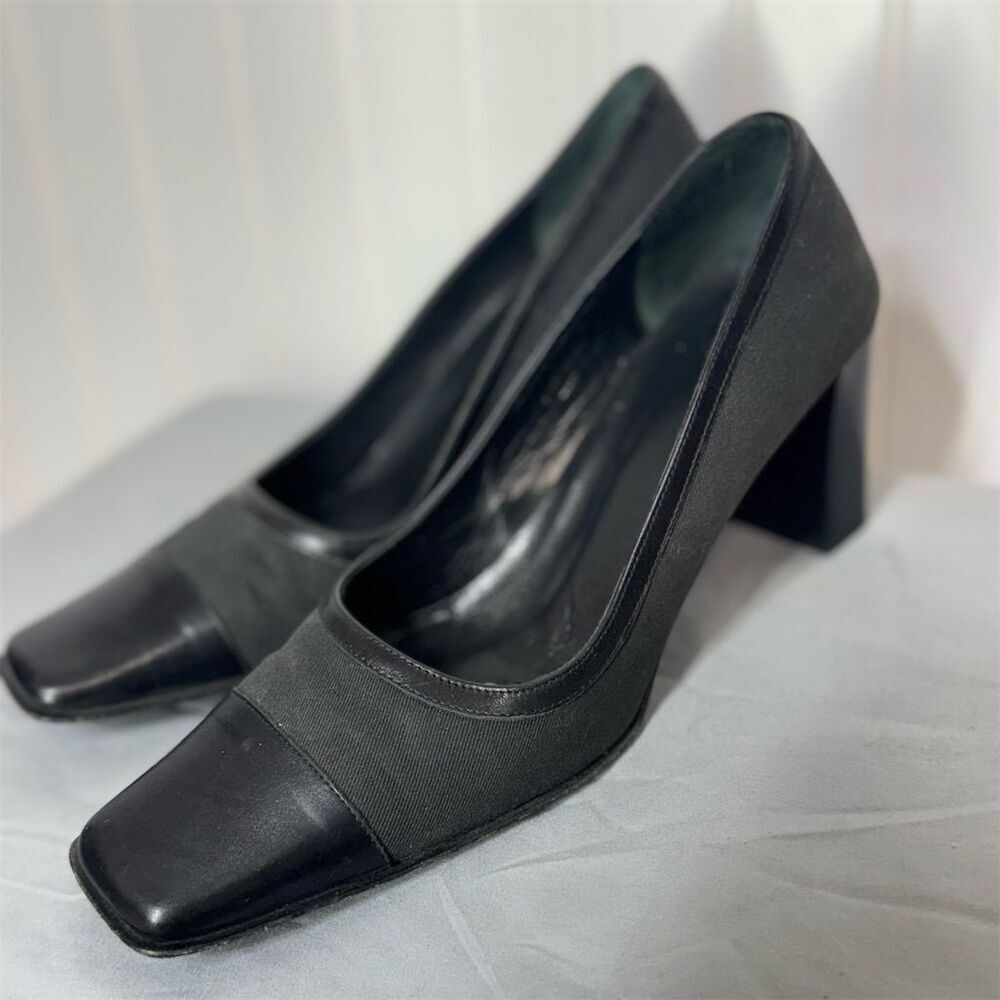 Coach Melora Black Square Toe Heels Made in Italy Women’s 7B‎ VTG Quiet Luxury